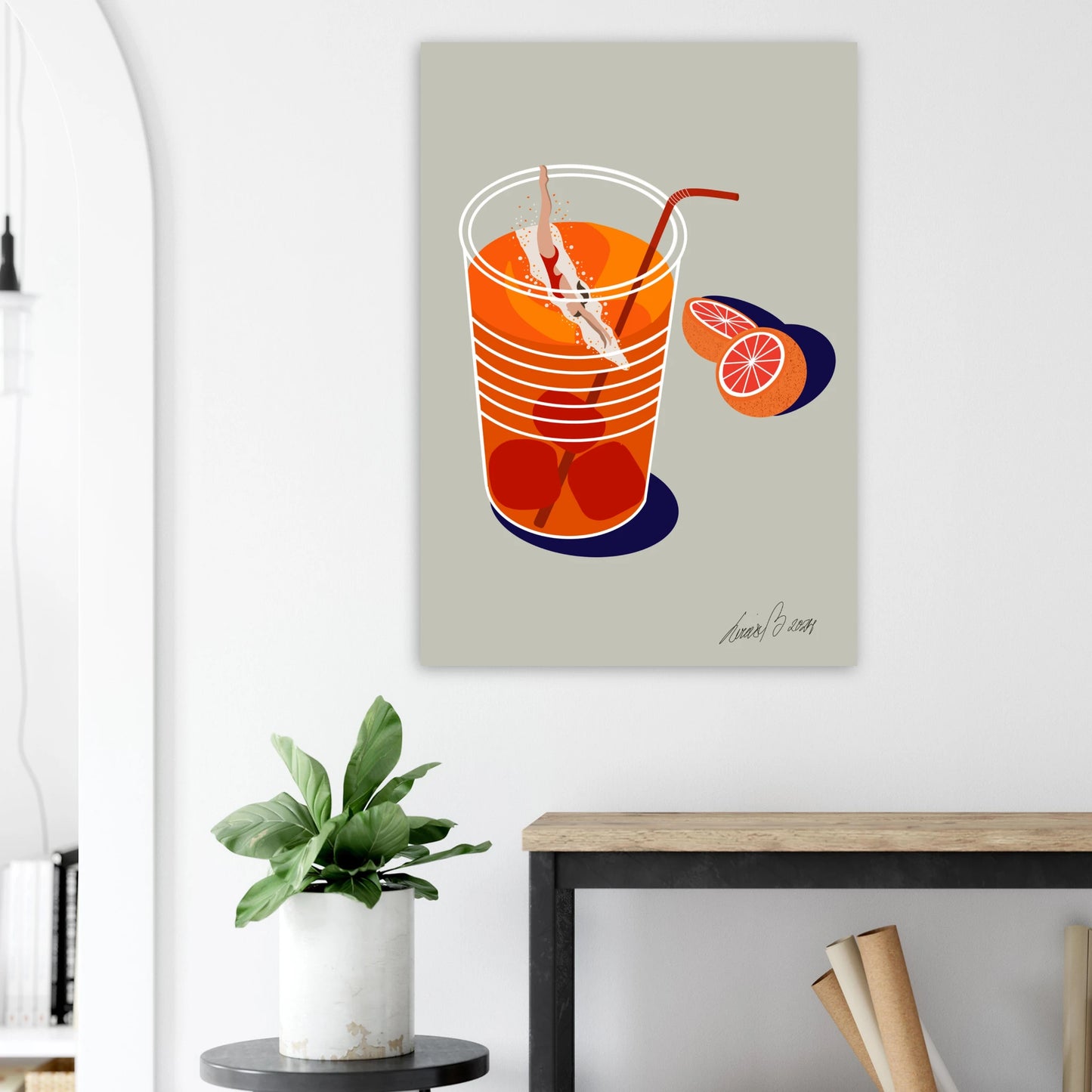 Ett färgstarkt och somrigt konstverk där lekfullhet möter elegans. “Summer Splash” sprider glädje och energi – digital konst i modern form.