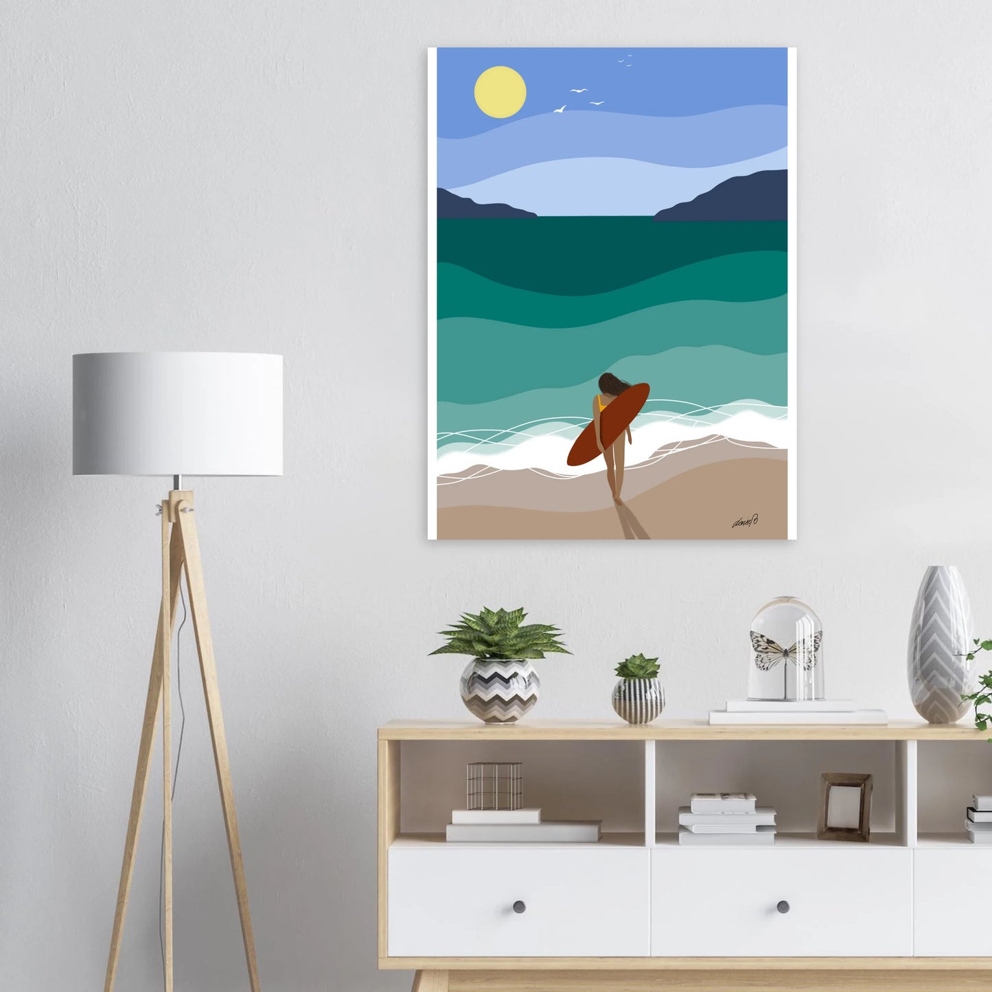 The Wave Within – surf och stillhet i digital konst. Ett harmoniskt konstverk med surfare och hav. Digital art print som fångar lugn, rörelse och inre frihet| Louise Berg