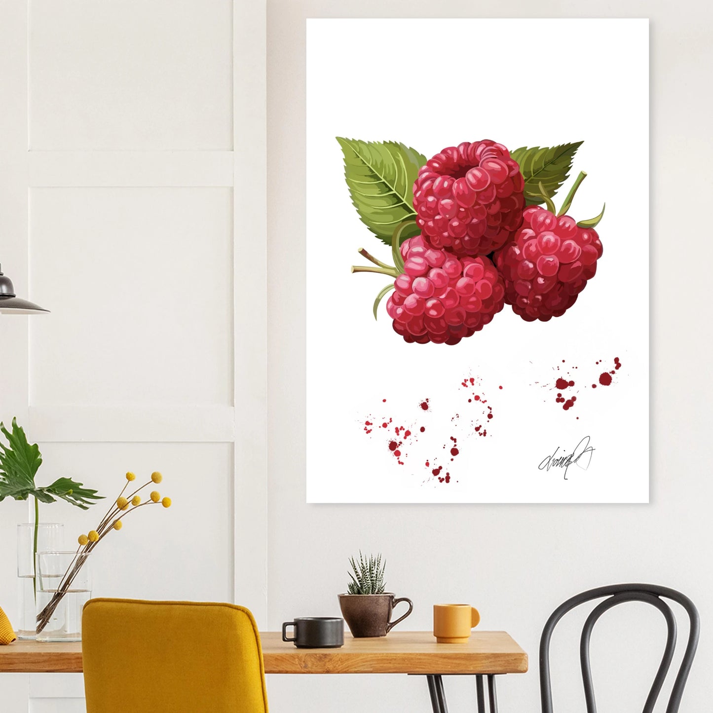 Ett livfullt hallonprint i varma röda toner med modern och lekfull känsla. Ett konstprint som passar perfekt i kök, matrum eller kreativa hem.