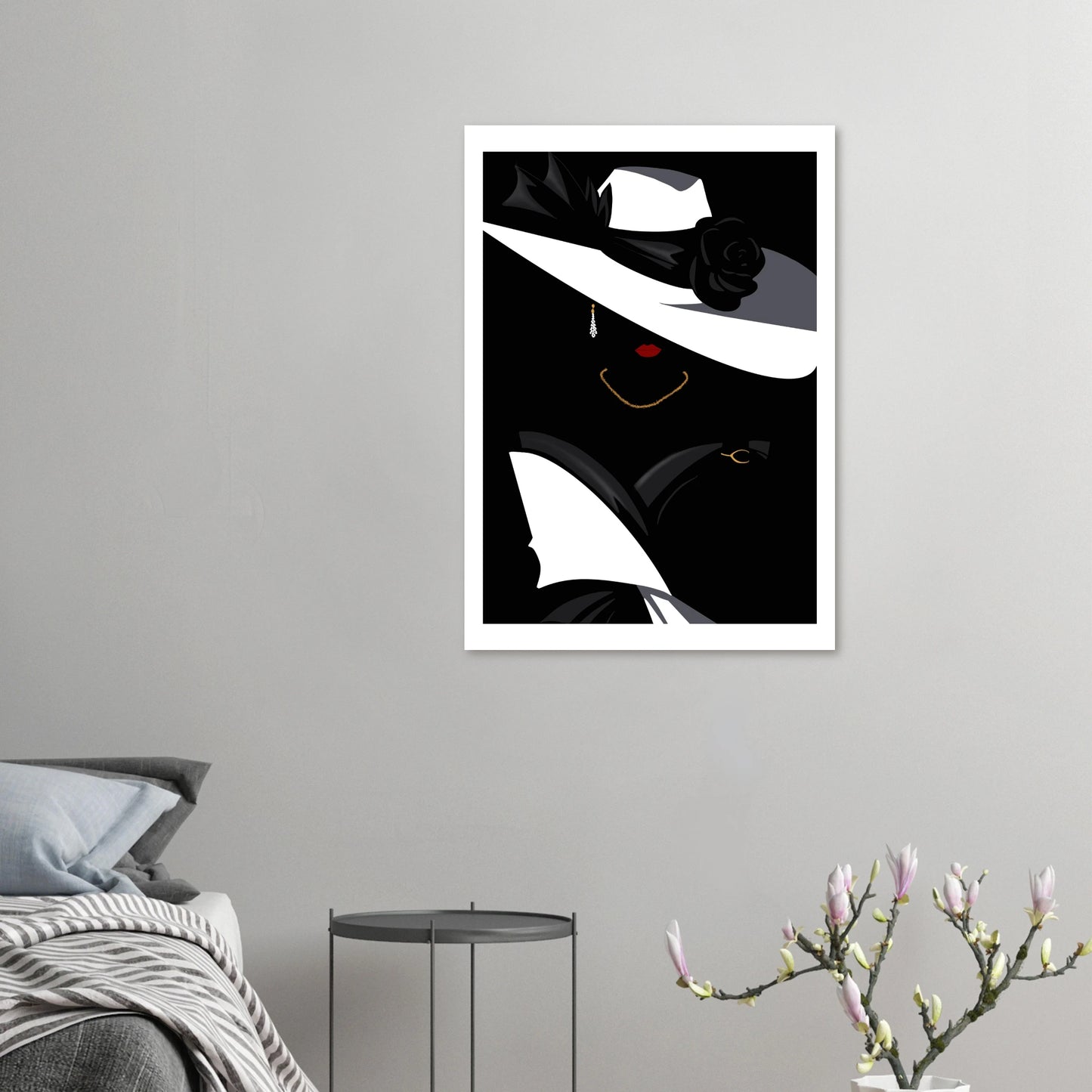 Ett elegant och stilrent konstprint med modeinspirerad känsla, djupa kontraster och tidlös design. Perfekt för moderna och sofistikerade hem.
