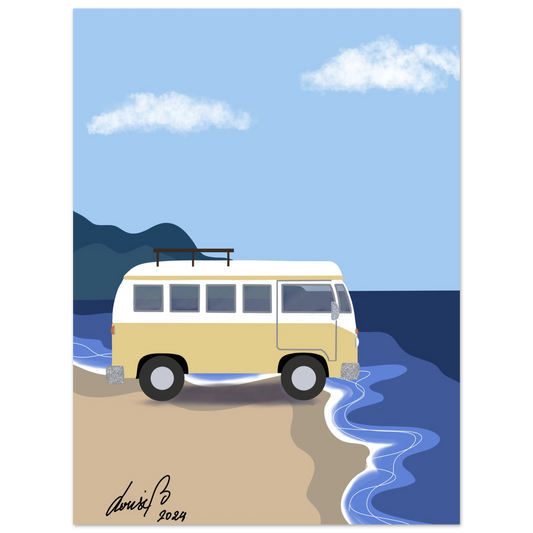 Ocean Drive – art print med hav och frihet | [Louise Berg] Ett stillsamt motiv vid havet där vägen möter vågorna. Digitalt konstverk i mjuka färger, tryckt på hållbart papper via Gelato.