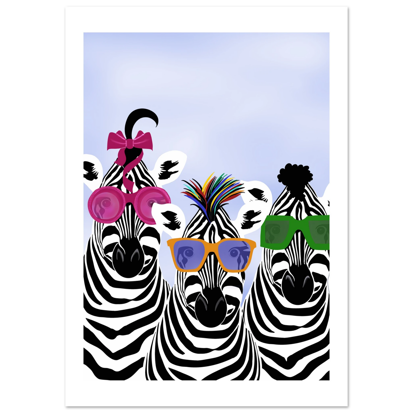 Lekfullt zebraprint med grafiska linjer och färgstarka detaljer. Ett modernt konstprint som skapar energi och personlighet i hemmet.