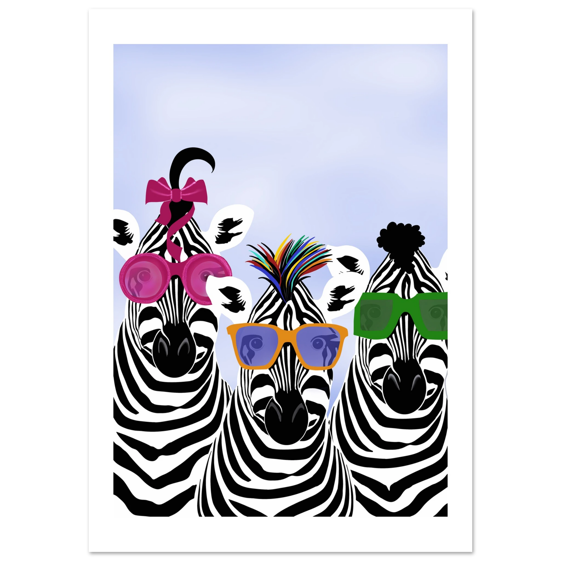 Lekfullt zebraprint med grafiska linjer och färgstarka detaljer. Ett modernt konstprint som skapar energi och personlighet i hemmet.