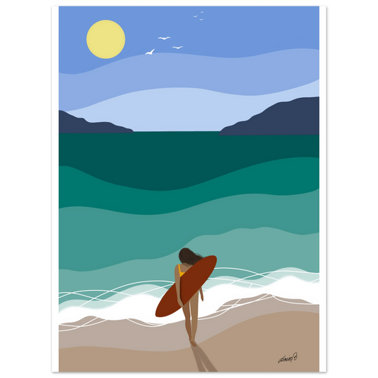 The Wave Within – surf och stillhet i digital konst. Ett harmoniskt konstverk med surfare och hav. Digital art print som fångar lugn, rörelse och inre frihet. | Louise Berg