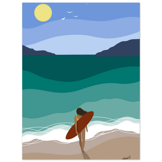 The Wave – surf och stillhet i digital konst |Louise Berg|Ett harmoniskt konstverk med surfare och hav. Digital art print som fångar lugn, rörelse och inre frihet.